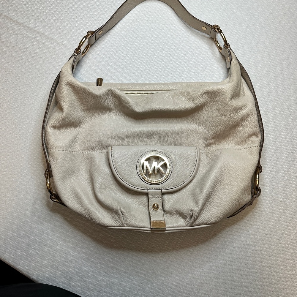 Michael Kors Cream Hobo Bag with Slouchy Leather and MK Logo